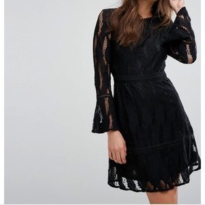 Boohoo Flare Sleeve Lace Insert Dress